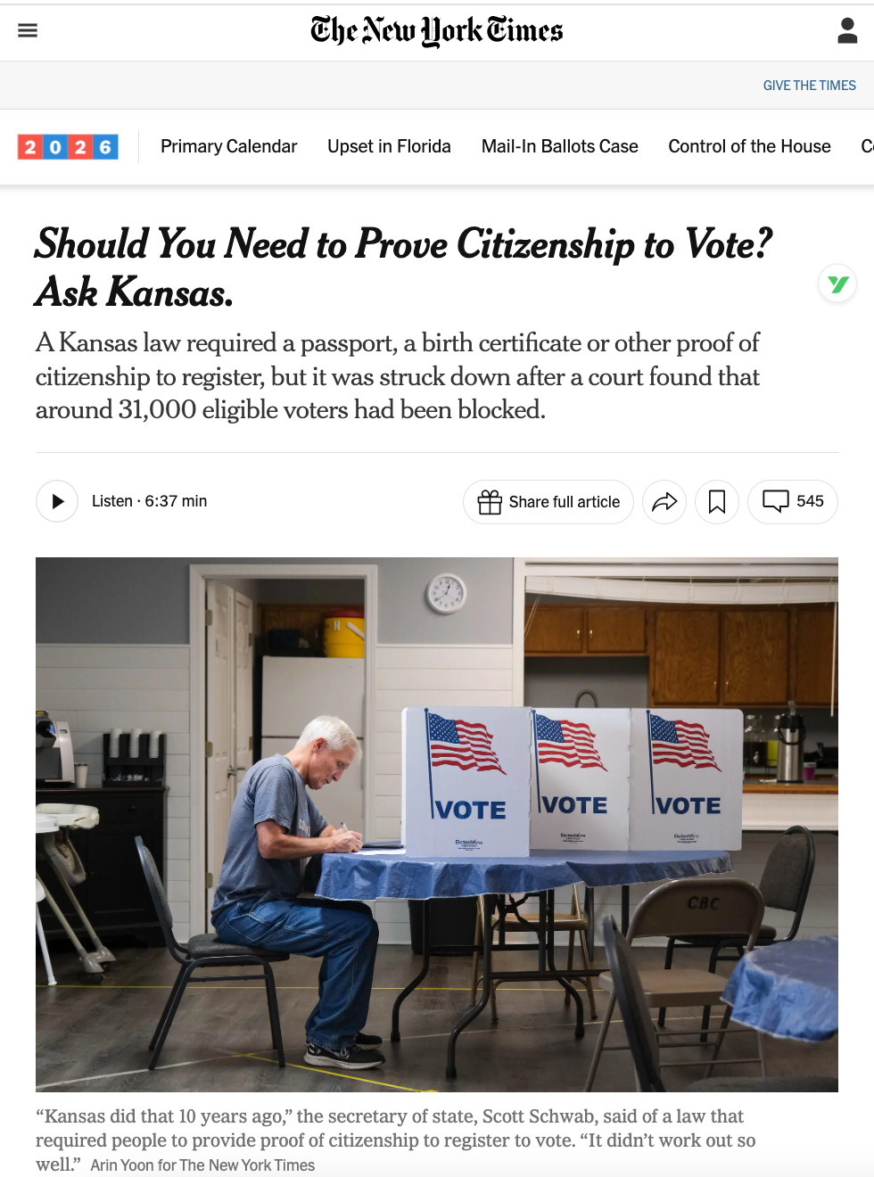  【立法复盘】选民身份证验证机制的成本效益分析——以堪萨斯州SAFE Act为研究样本 新闻